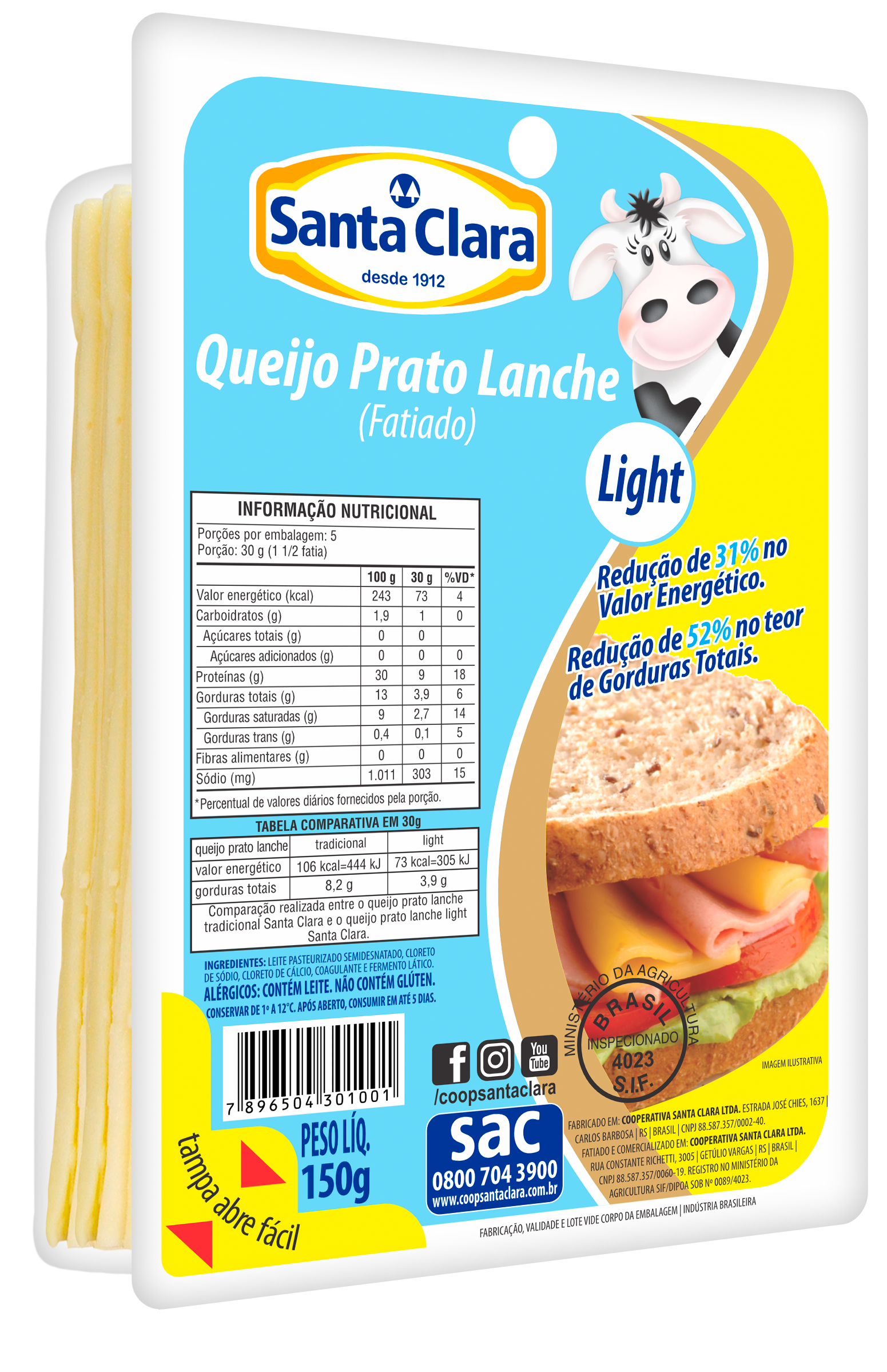 Queijo Prato Lanche Light Fatiado 150g